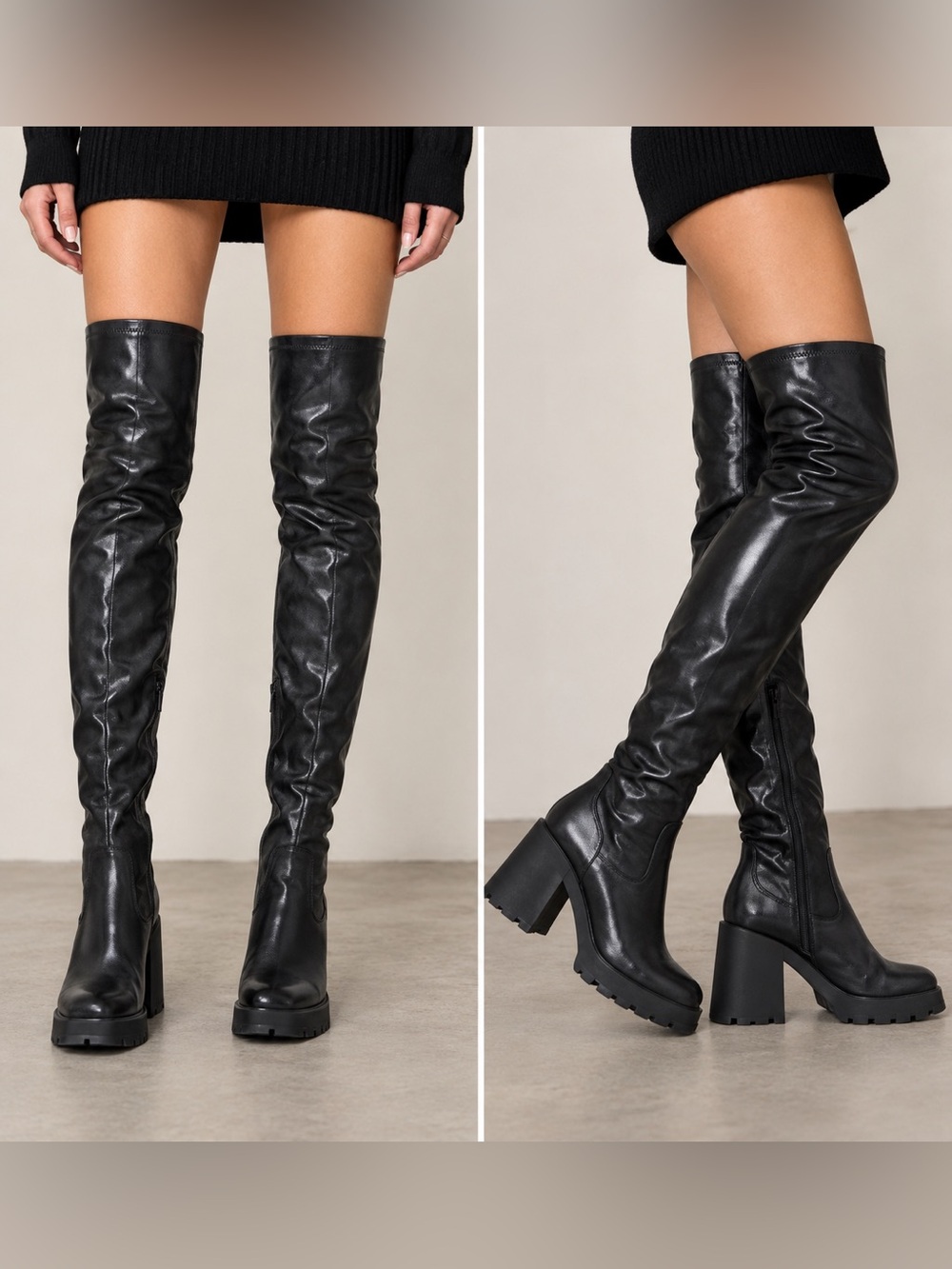 Zara Black Over-the-Knee leather like boots